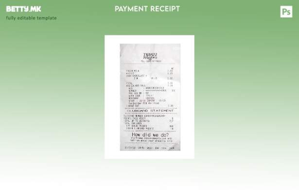 Модерен стилски шаблон за потврда за плаќање на Tesco